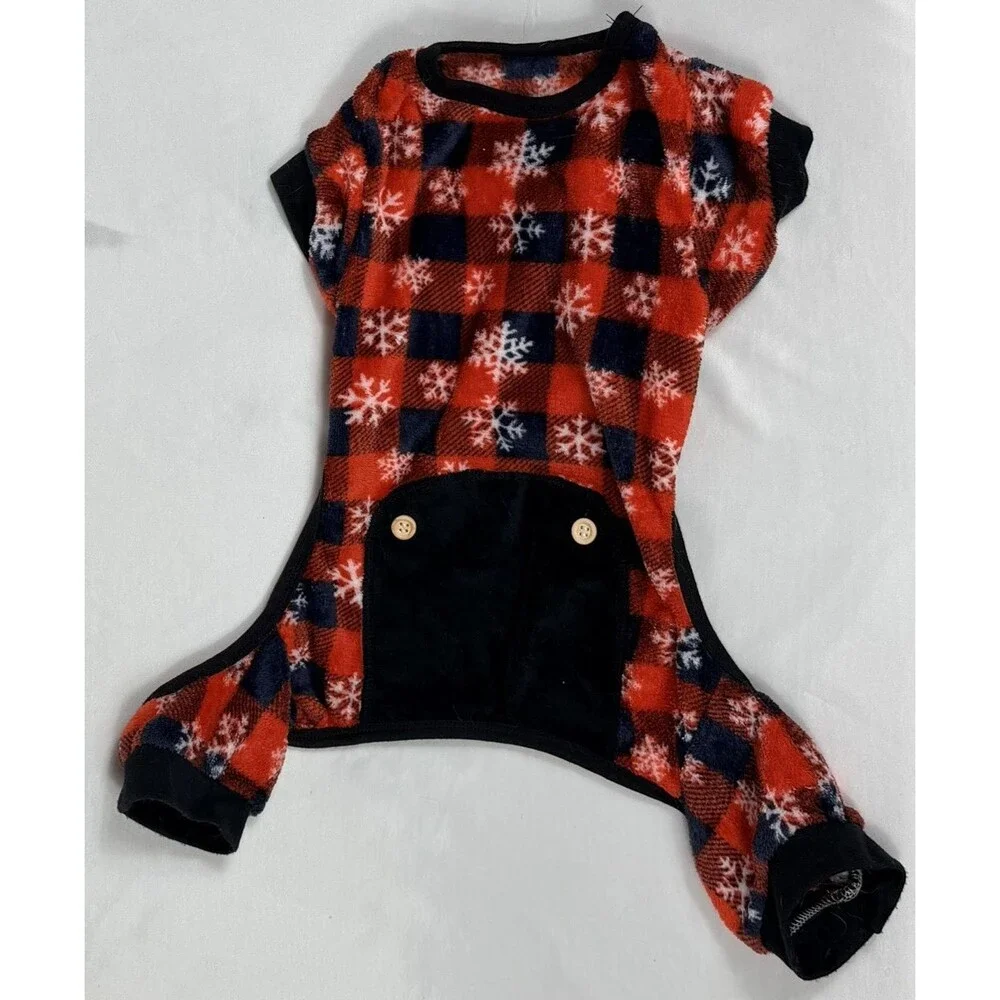 Holiday Pet Dog PJ’s Pajamas Soft XL  Red Black White Snowflakes